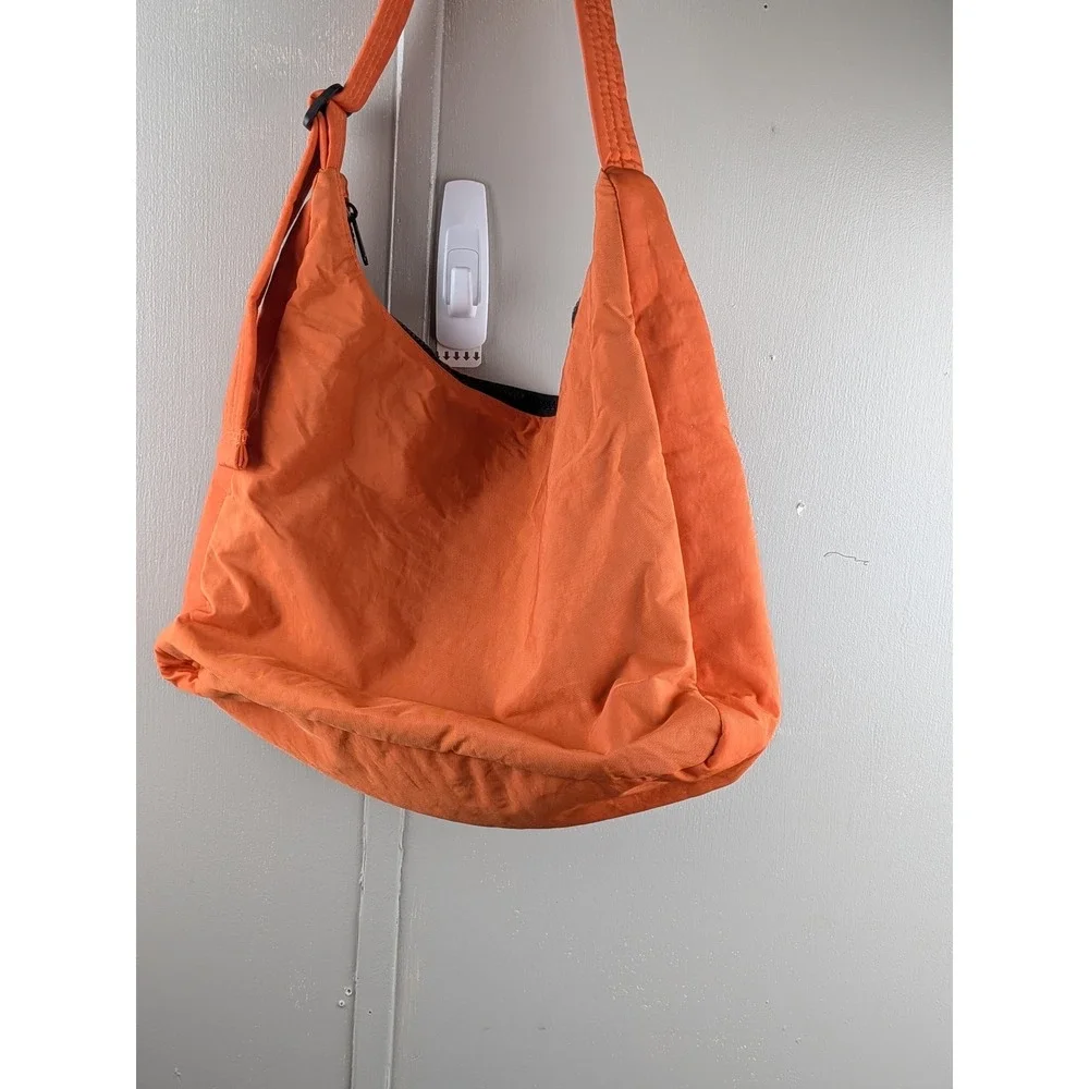 Fastfairy Orange Nylon Crescent Shoulder Bag Adjustable Strap Slouchy Hobo